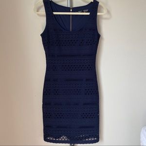 Navy Crocheted Sleeveless Cocktail Dress